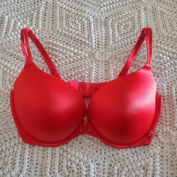 Victoria's Secret Bra Womens 36DD Red Very Sexy Push Up Underwire Padded Plunge - Picture 1 of 8